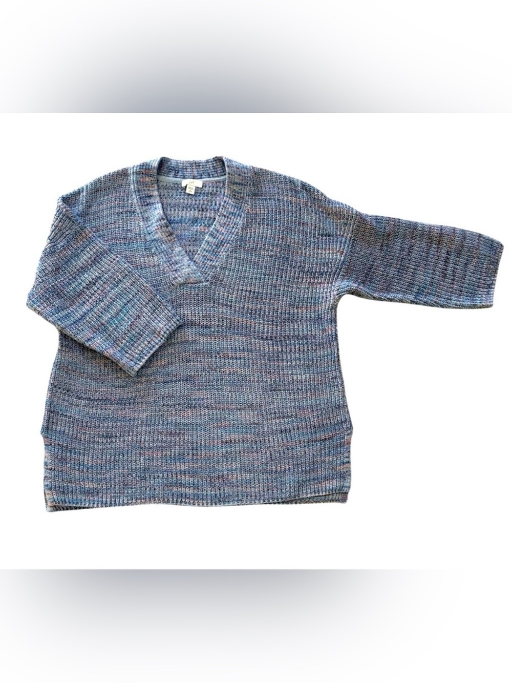 J. Jill Cotton Cable Knit V Neck Sweater Side Vents Blue Women’s Petite Small